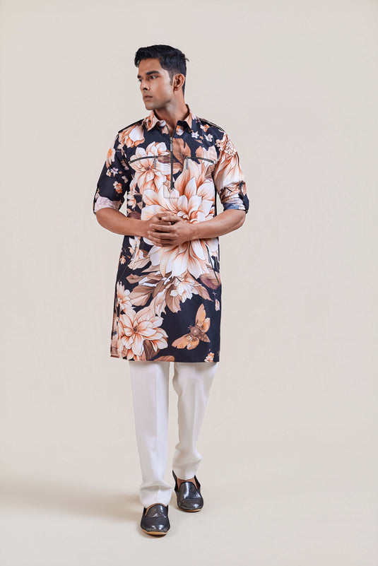 Garden of Eden black moth  pathani kurta