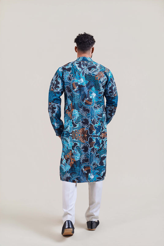 Sometsuke black-turquoise jewel kurta