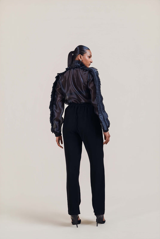 Night black organza pleated shirt