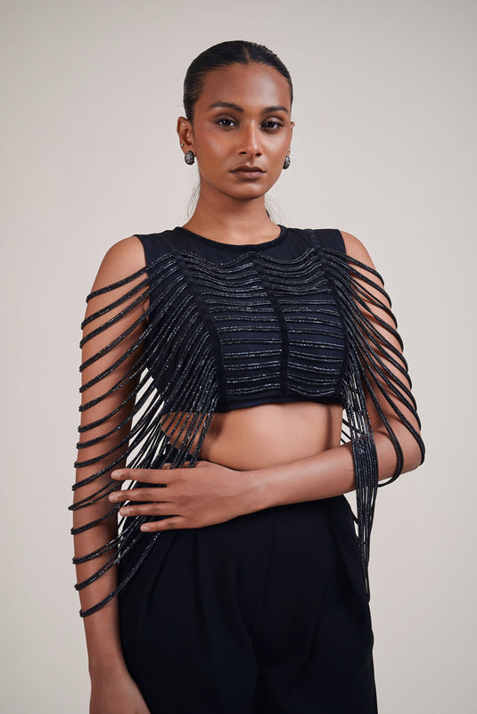 Checkmate black crystal rope top