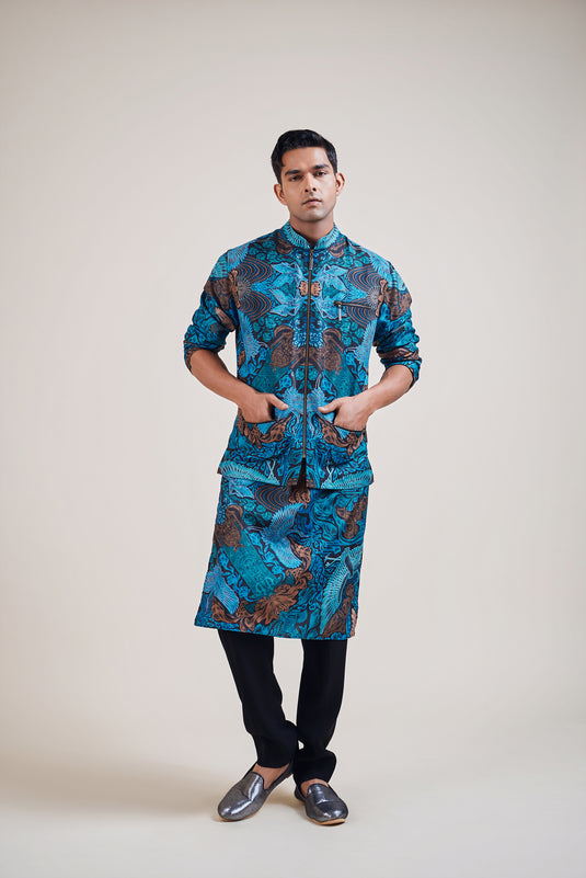 Sometsuke black-emerald bird bandi kurta