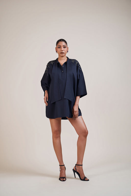 Night black rhinestone shirt dress