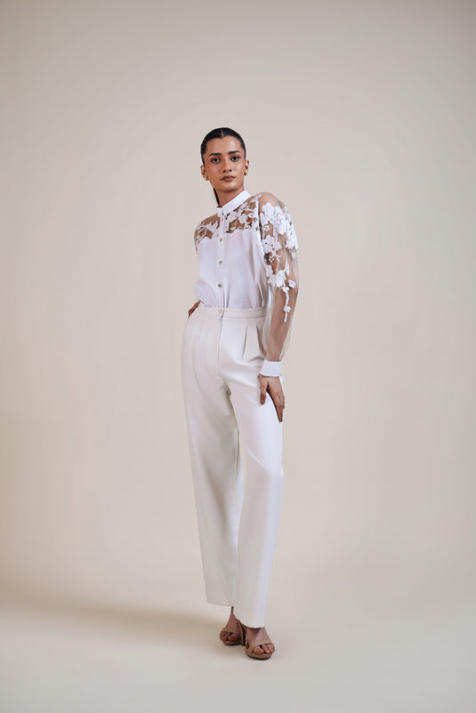 Checkmate white applique shirt