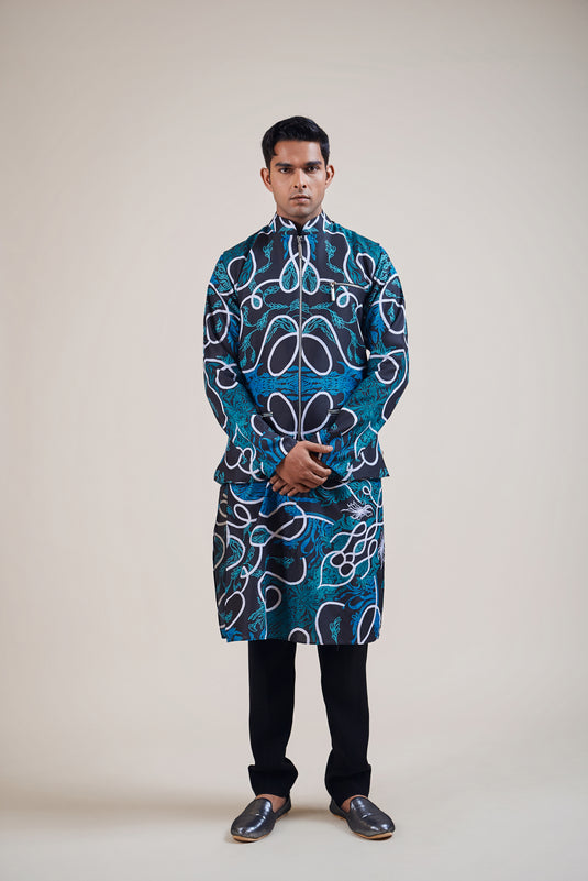 Sometsuke black-emerald vase bandi kurta