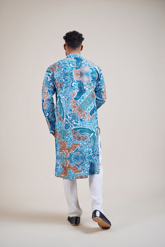 Sometsuke white-emerald bird kurta