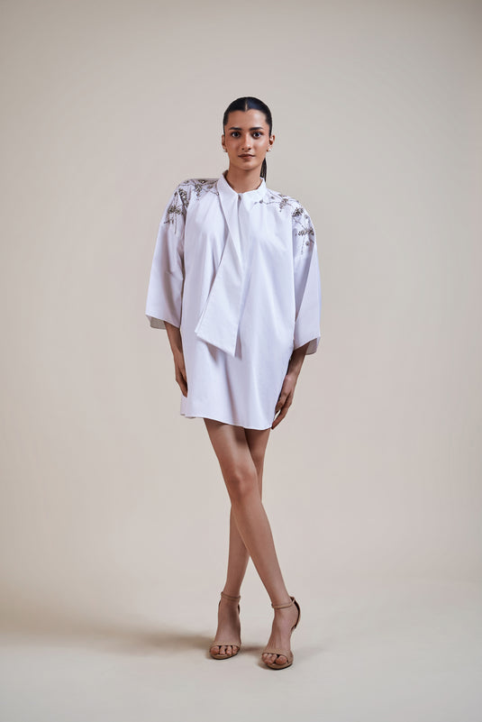 Night white rhinestone shirt dress
