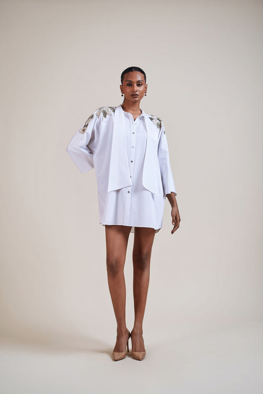 Night white 3D floral shirt dress