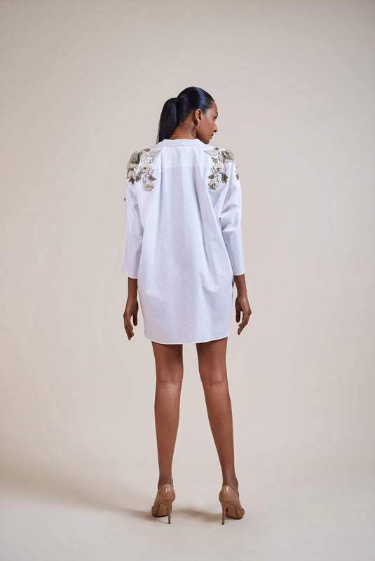 Night white 3D floral shirt dress