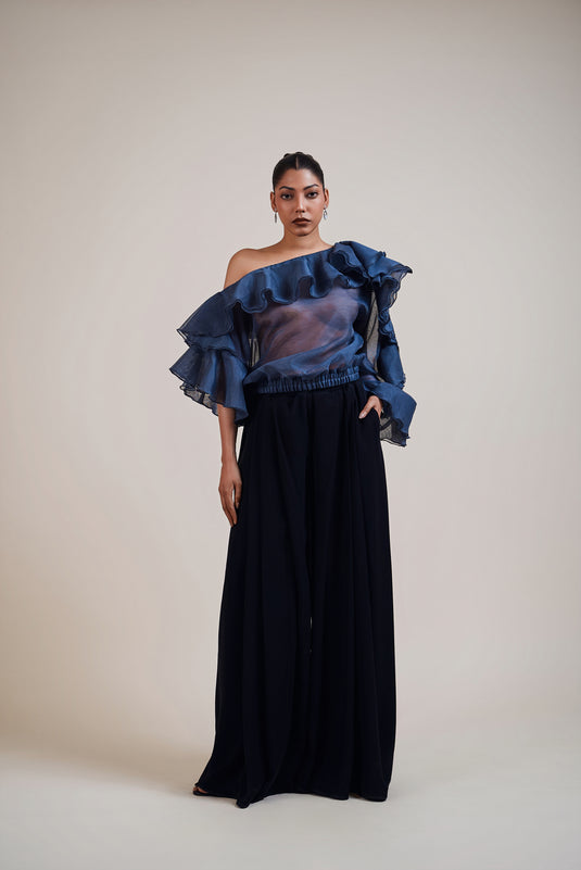 Night periwinkle organza frill top