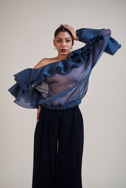 Night periwinkle organza frill top