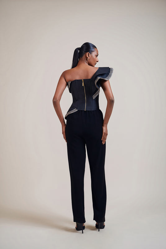 Sometsuke black crystal baguette structural corset
