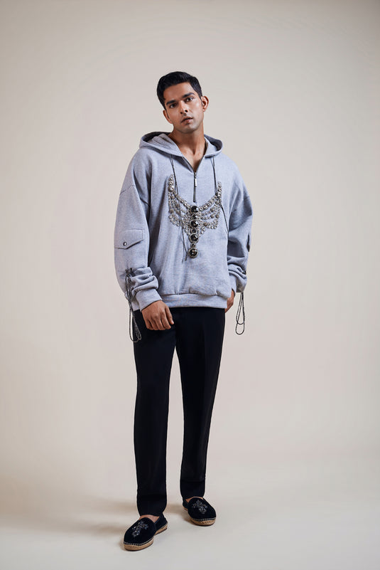 Garden of Eden grey-gunmetal necklace hoodie