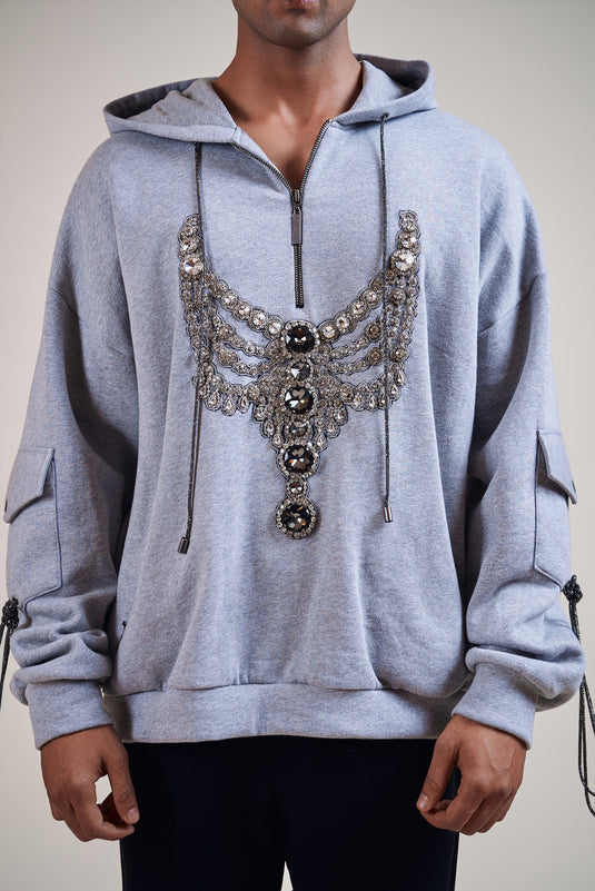 Garden of Eden grey-gunmetal necklace hoodie