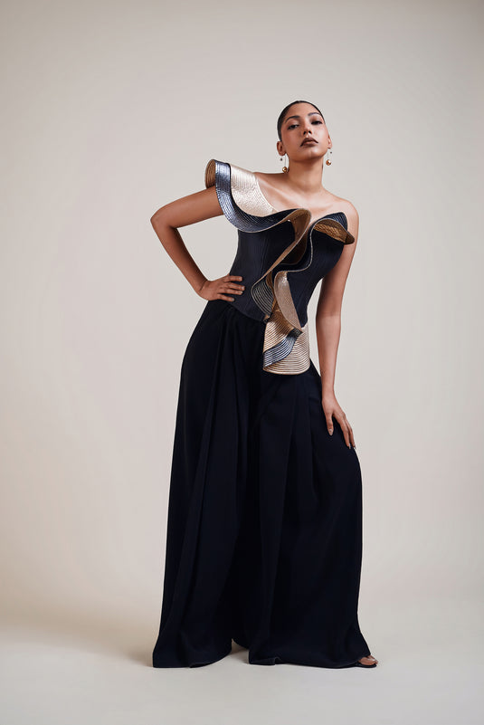 Checkmate black-gold-gunmetal structural corset