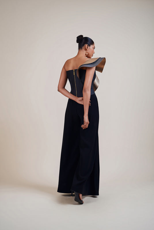 Checkmate black-gold-gunmetal structural corset