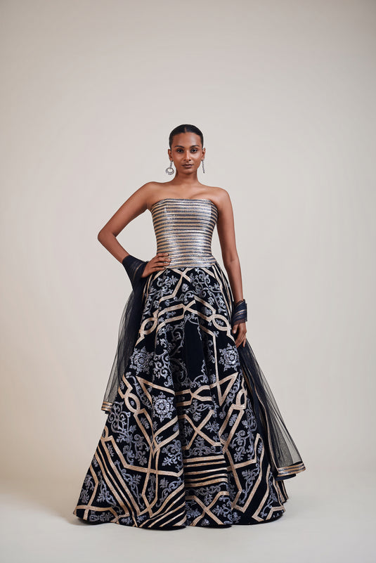 Cult metallic byzantine lehenga