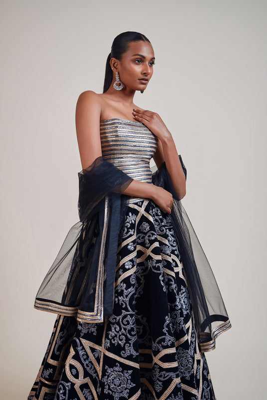 Cult metallic byzantine lehenga