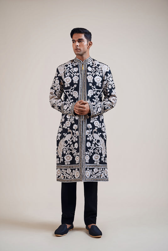 Ambrosia black floral sherwani