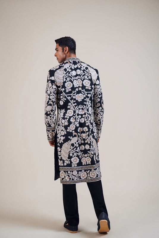 Ambrosia black floral sherwani