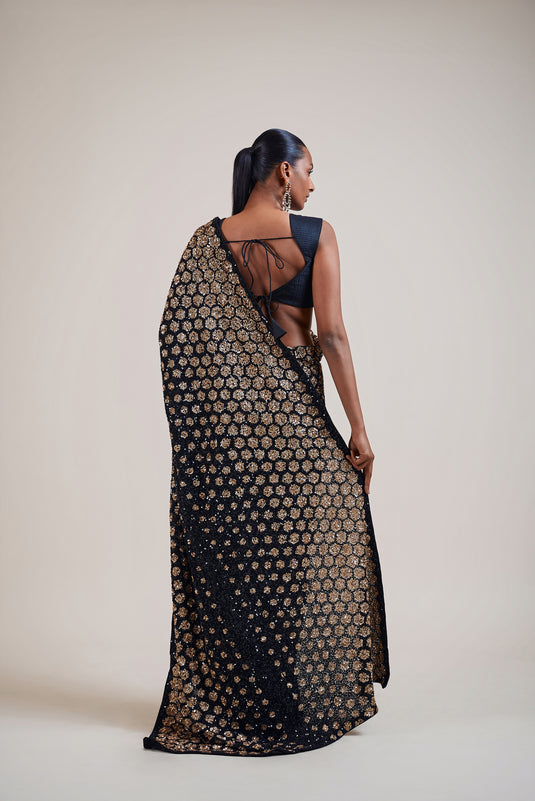 Husn black-gold honeycomb saree