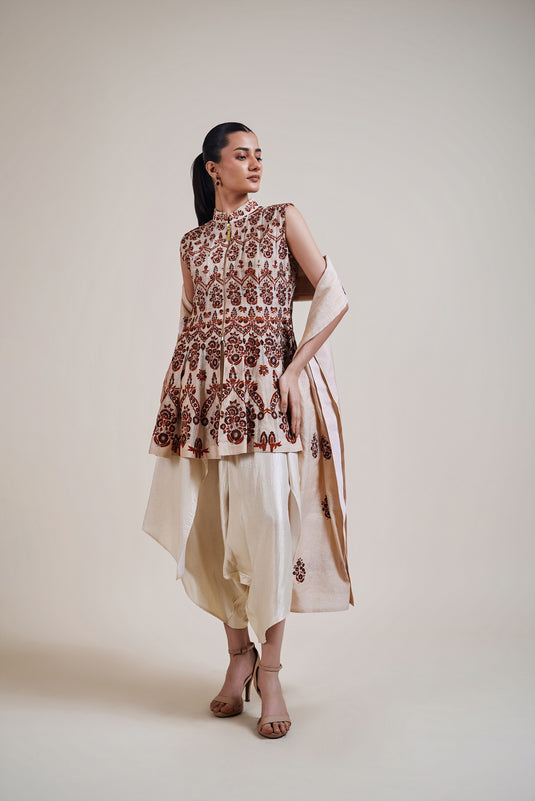 Sometsuke beige-maroon short anarkali