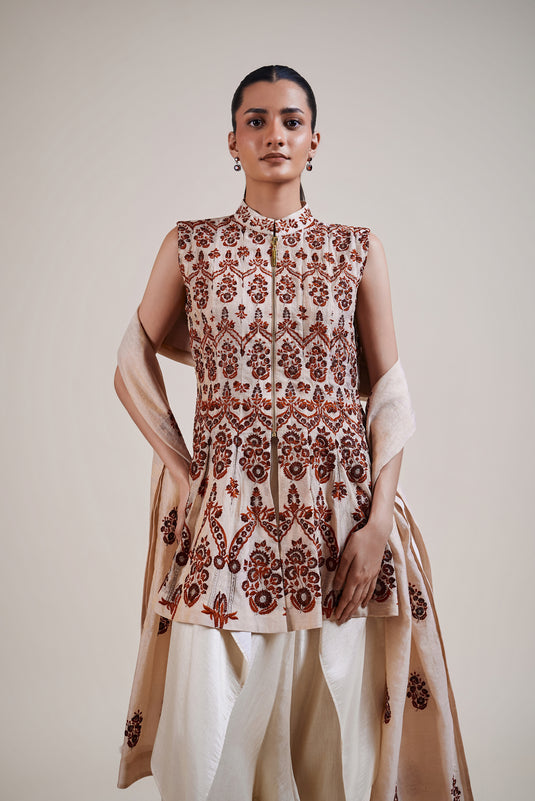 Sometsuke beige-maroon short anarkali