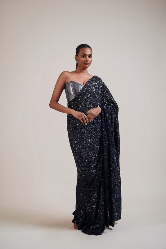 Husn black-gunmetal ombre saree