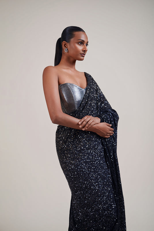 Husn black-gunmetal ombre saree