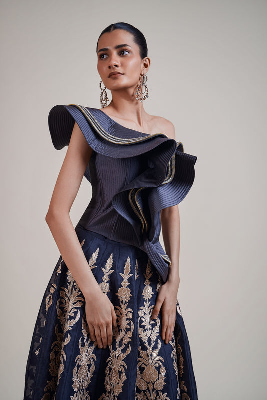 Night applique charcoal lehenga
