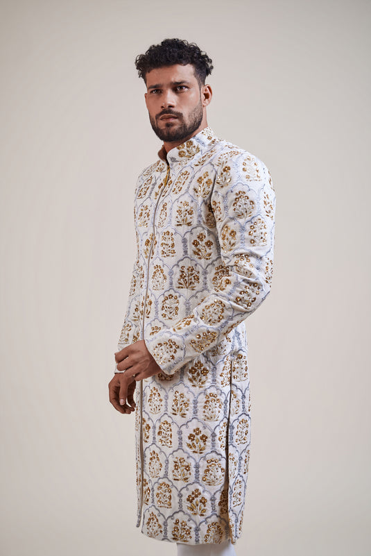 Husn ivory zari jaal sherwani