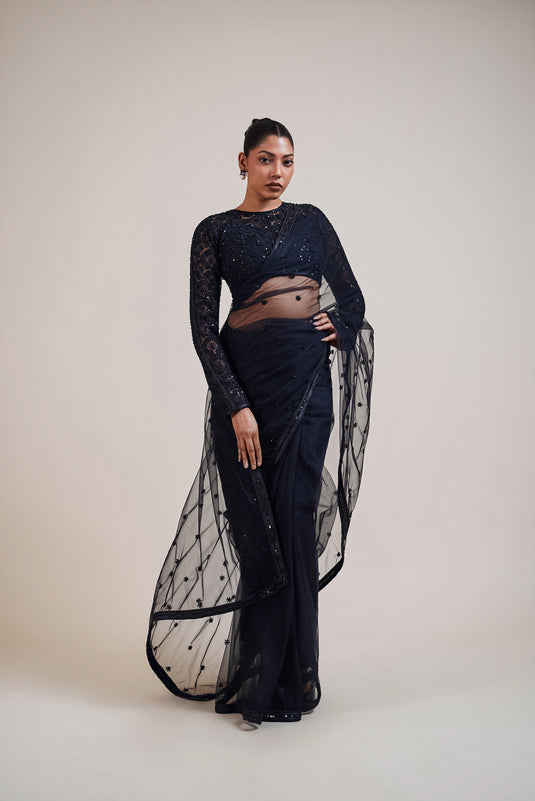 Cult black net bootie saree
