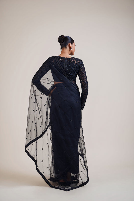 Cult black net bootie saree