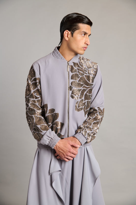 NS steel sequin floral bomber