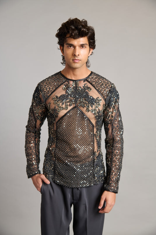 NS mixed media sheer top