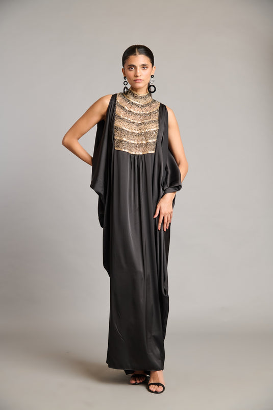 NS black mixed media kaftan
