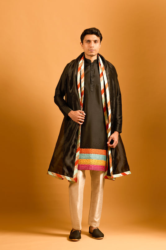 Trifecta black strip crystal kurta