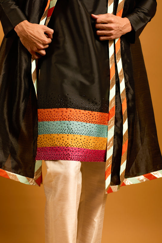Trifecta black strip crystal kurta