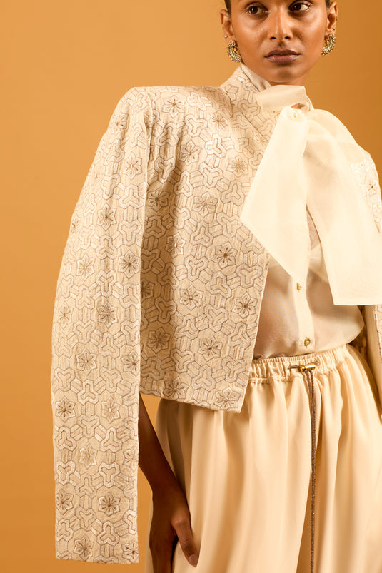 Trifecta ivory sheer  pussy bow shirt