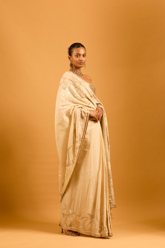 Trifecta beige sequin saree