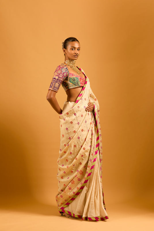 Trifecta multi brocade crystal saree