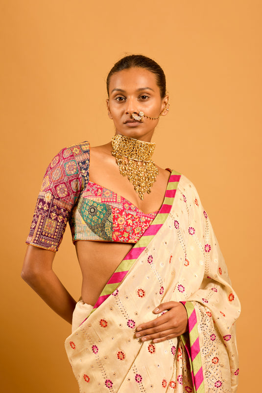 Trifecta multi brocade crystal saree