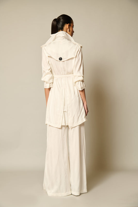 checkmate Ivory satin striped trench