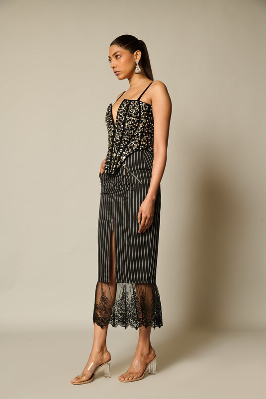 checkmate Pinstripe lace skirt