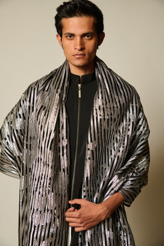 checkmate Gunmetal shadow strip dupatta