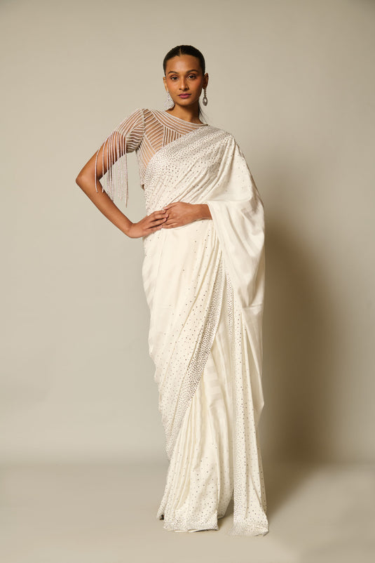 Checkmate Ivory-silver gradient saree