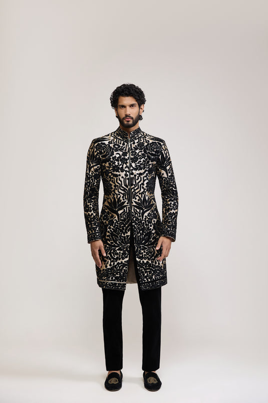 Unapologetic black applique sherwani