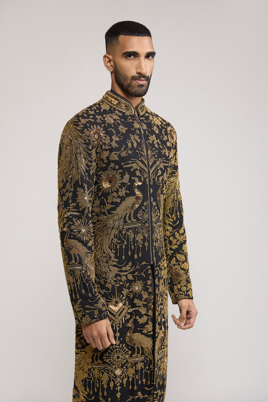 Unapologetic gold circuit beadwork sherwani