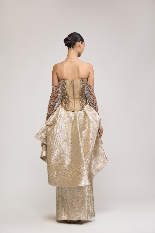 Unapologetic gold bustle skirt