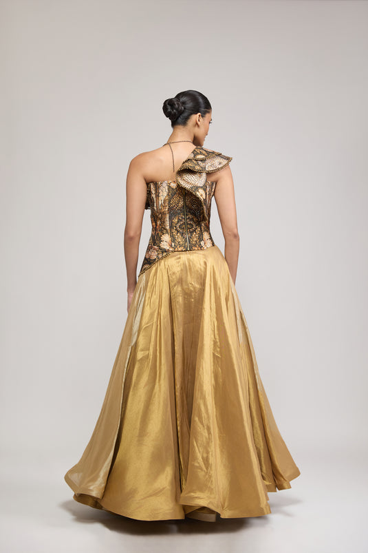 Unapologetic gold asymmetric skirt