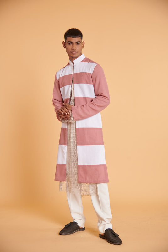 husn Vanilla blush striped traditional jacket